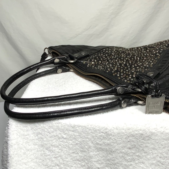 Frye Deborah Black Leather Studded Tote - RARE - Picture 9 of 16